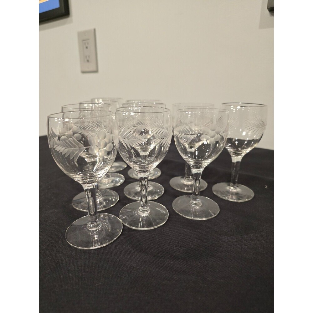 Ten Rossini Blown Etched Glass Portugal Cordial Genuine Crystal Stemware